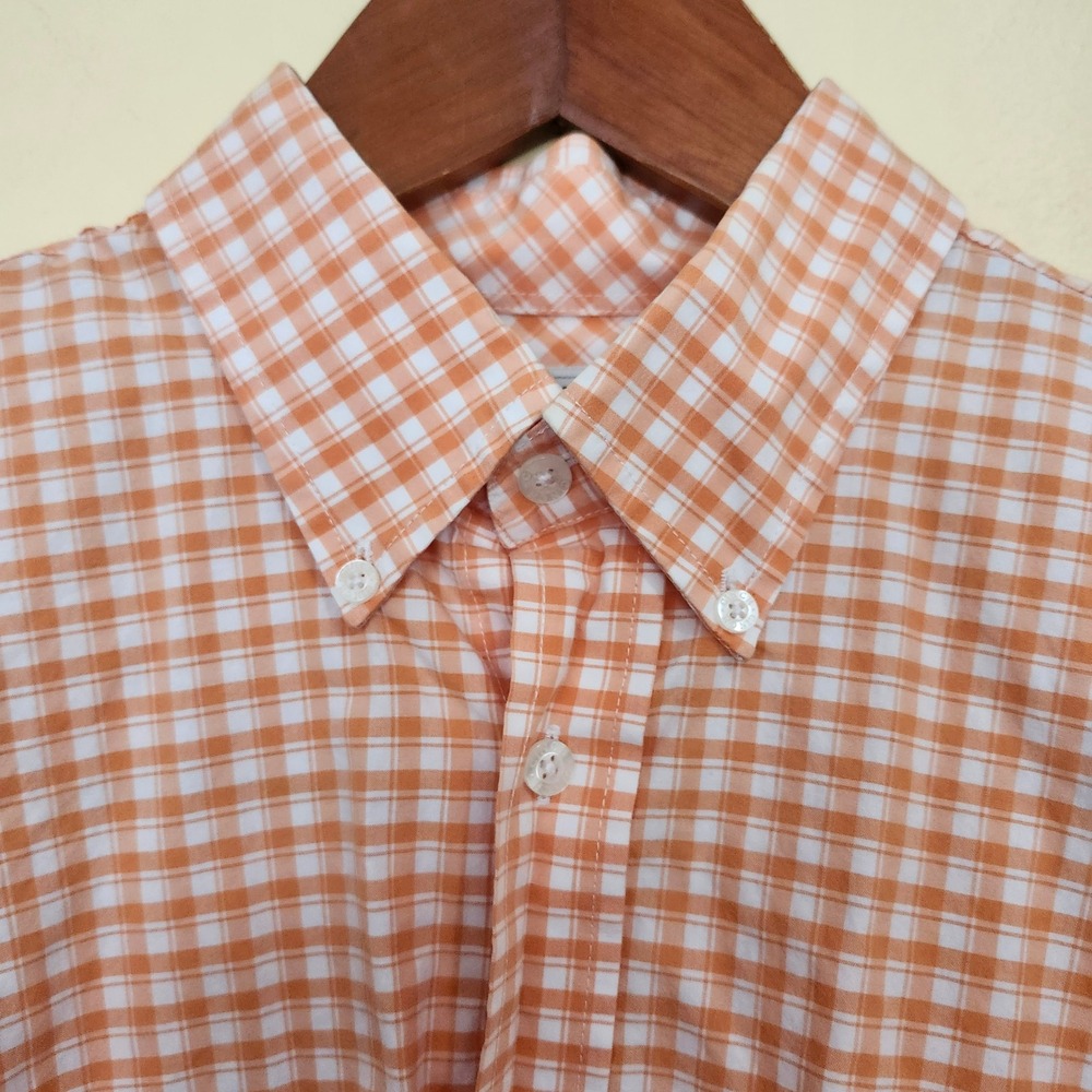 Cinch Orange Gingham Button Down Western Shirt Me… - image 5